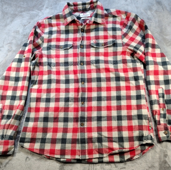 Fjallraven Shirt Mens Size XL Red Plaid Slim Fit Long Sleeve Flannel Skog - Picture 1 of 11